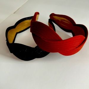 Headbands pair brown and black in braided pattern. Wide at top (3.5 inches).